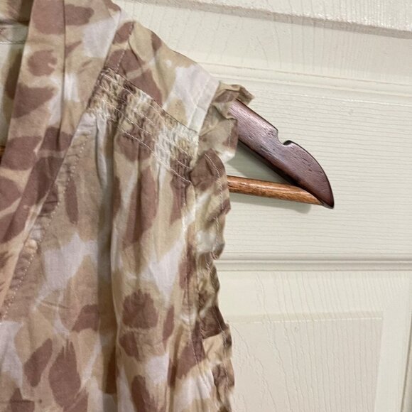 LOFT Womens Tan Button Ruffle Tie Neck Sleeveless Abstract Career Blouse Small - Picture 3 of 7